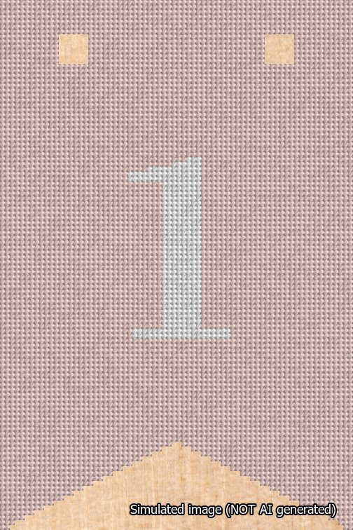 A simulated image of the stitched needlepoint design: Banner 18m Forked 1 White on Pink. Not A.I. generated.