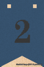 A simulated image of the stitched needlepoint design: Banner 18m Forked 2 Black on Blue. Not A.I. generated.