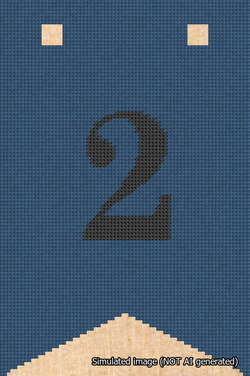 A simulated image of the stitched needlepoint design: Banner 18m Forked 2 Black on Blue. Not A.I. generated.