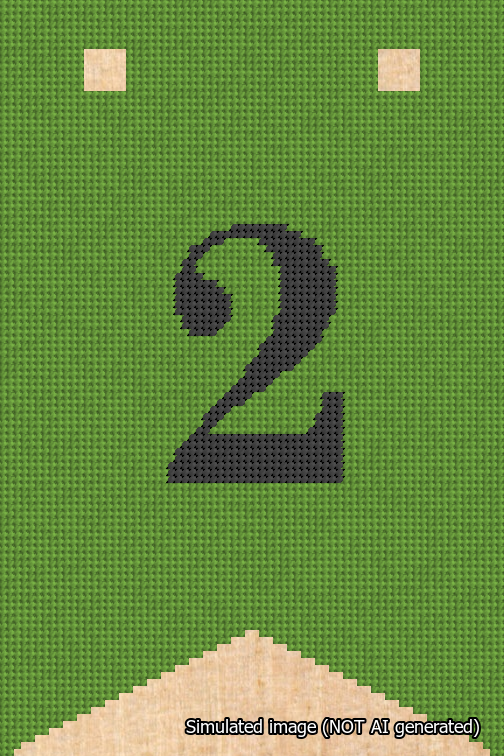 A simulated image of the stitched needlepoint design: Banner 18m Forked 2 Black on Light Green. Not A.I. generated.