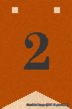 A simulated image of the stitched needlepoint design: Banner 18m Forked 2 Black on Orange. Not A.I. generated.