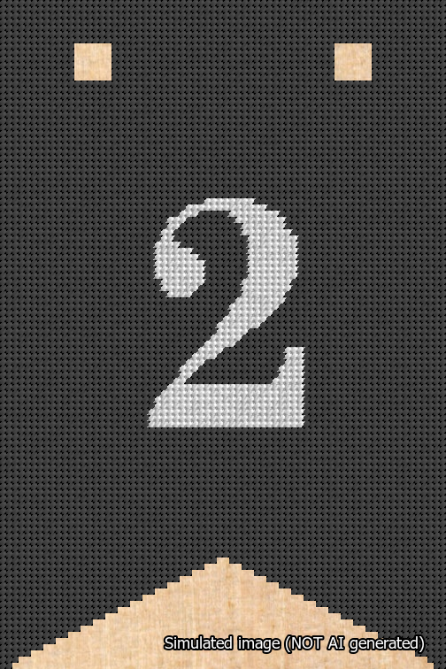 A simulated image of the stitched needlepoint design: Banner 18m Forked 2 White on Black. Not A.I. generated.