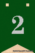 A simulated image of the stitched needlepoint design: Banner 18m Forked 2 White on Green. Not A.I. generated.