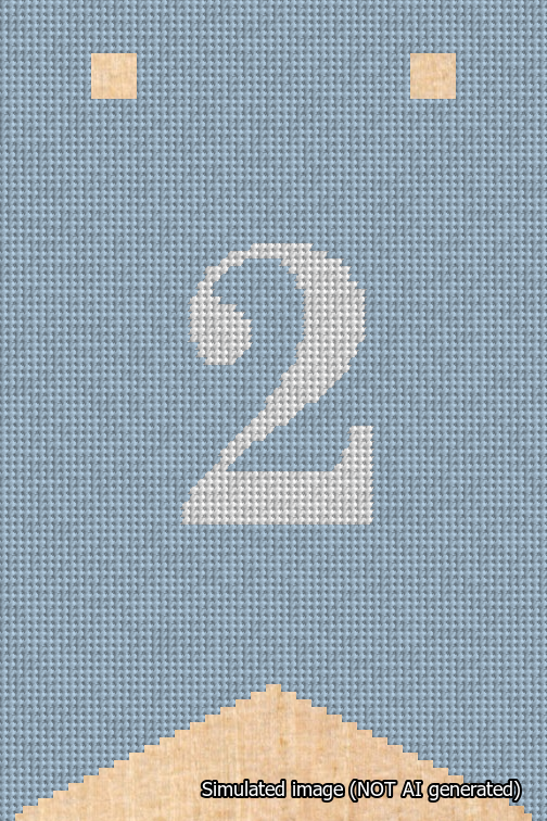 A simulated image of the stitched needlepoint design: Banner 18m Forked 2 White on Light Blue. Not A.I. generated.