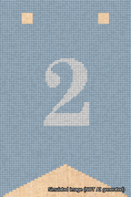 A simulated image of the stitched needlepoint design: Banner 18m Forked 2 White on Light Blue. Not A.I. generated.