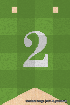 A simulated image of the stitched needlepoint design: Banner 18m Forked 2 White on Light Green. Not A.I. generated.