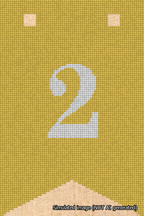 A simulated image of the stitched needlepoint design: Banner 18m Forked 2 White on Yellow. Not A.I. generated.
