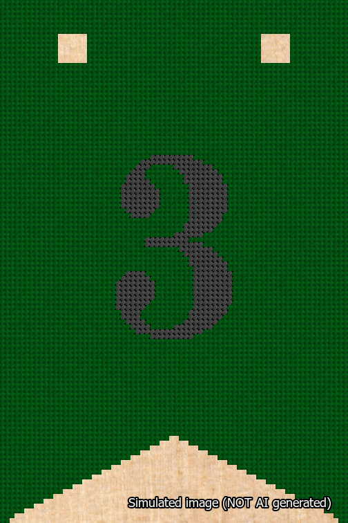 A simulated image of the stitched needlepoint design: Banner 18m Forked 3 Black on Green. Not A.I. generated.