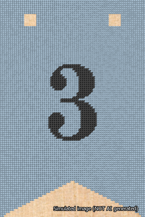 A simulated image of the stitched needlepoint design: Banner 18m Forked 3 Black on Light Blue. Not A.I. generated.