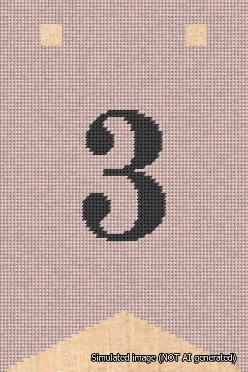 A simulated image of the stitched needlepoint design: Banner 18m Forked 3 Black on Pink. Not A.I. generated.