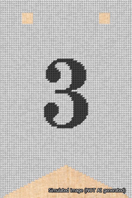 A simulated image of the stitched needlepoint design: Banner 18m Forked 3 Black on White. Not A.I. generated.