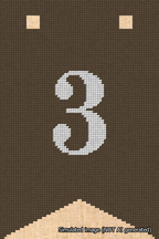 A simulated image of the stitched needlepoint design: Banner 18m Forked 3 White on Brown. Not A.I. generated.