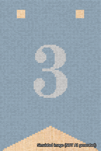 A simulated image of the stitched needlepoint design: Banner 18m Forked 3 White on Light Blue. Not A.I. generated.