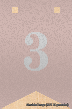 A simulated image of the stitched needlepoint design: Banner 18m Forked 3 White on Pink. Not A.I. generated.