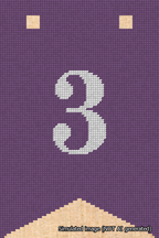A simulated image of the stitched needlepoint design: Banner 18m Forked 3 White on Purple. Not A.I. generated.