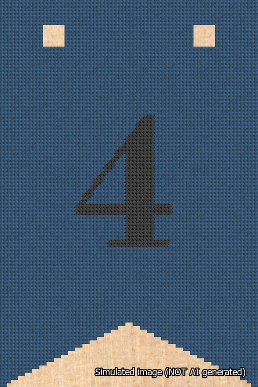A simulated image of the stitched needlepoint design: Banner 18m Forked 4 Black on Blue. Not A.I. generated.