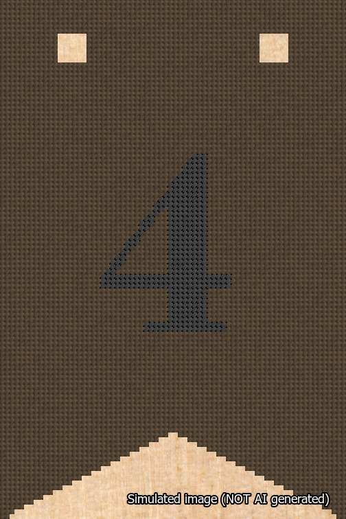 A simulated image of the stitched needlepoint design: Banner 18m Forked 4 Black on Brown. Not A.I. generated.