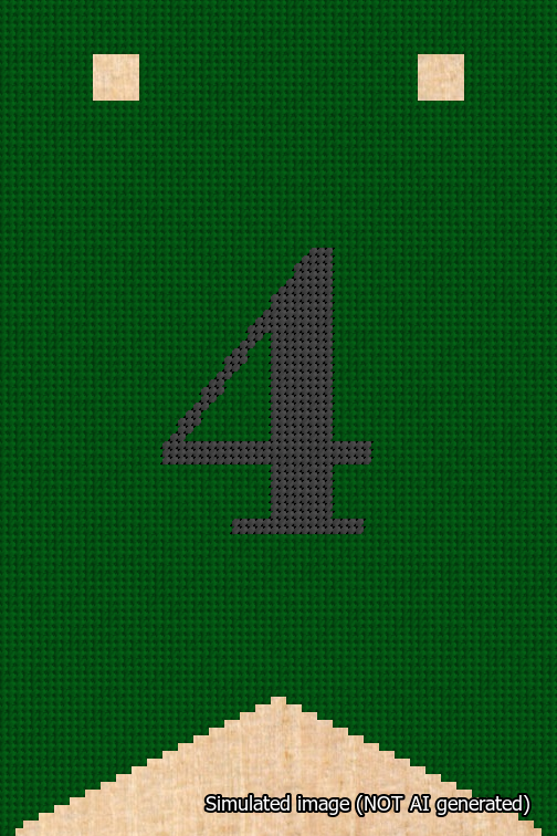 A simulated image of the stitched needlepoint design: Banner 18m Forked 4 Black on Green. Not A.I. generated.