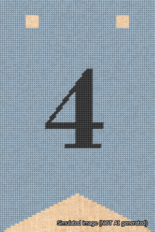 A simulated image of the stitched needlepoint design: Banner 18m Forked 4 Black on Light Blue. Not A.I. generated.