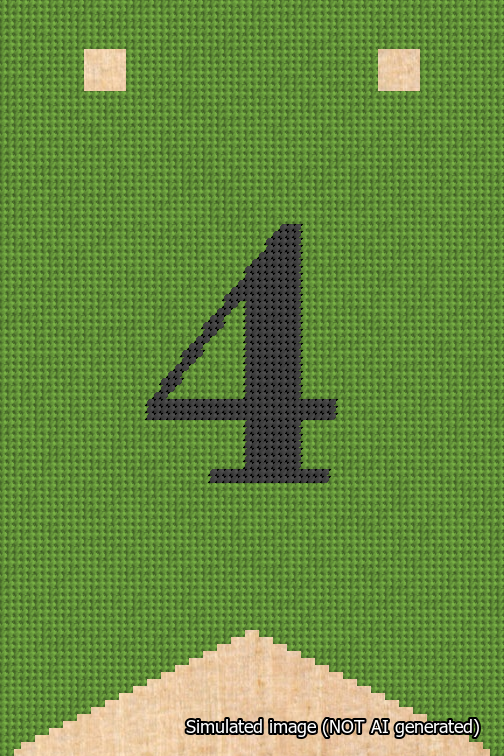 A simulated image of the stitched needlepoint design: Banner 18m Forked 4 Black on Light Green. Not A.I. generated.