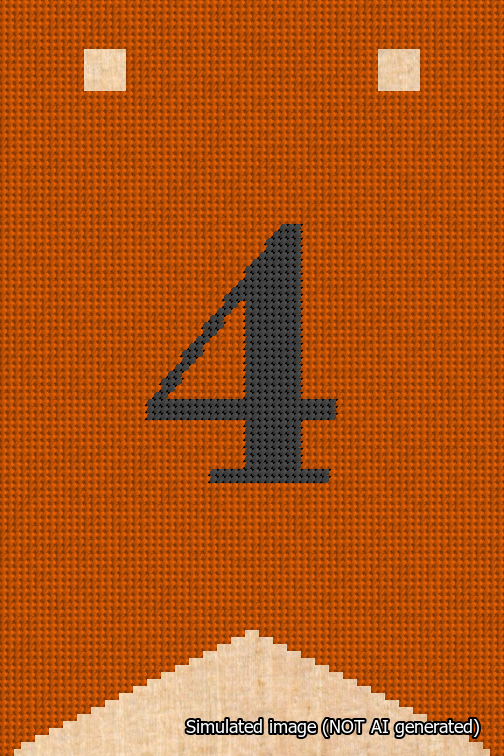 A simulated image of the stitched needlepoint design: Banner 18m Forked 4 Black on Orange. Not A.I. generated.