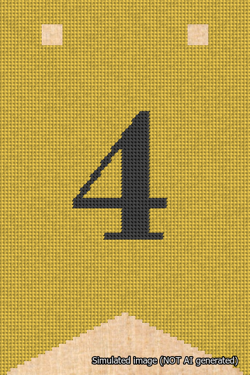 A simulated image of the stitched needlepoint design: Banner 18m Forked 4 Black on Yellow. Not A.I. generated.