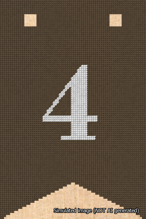 A simulated image of the stitched needlepoint design: Banner 18m Forked 4 White on Brown. Not A.I. generated.