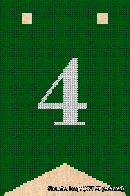 A simulated image of the stitched needlepoint design: Banner 18m Forked 4 White on Green. Not A.I. generated.