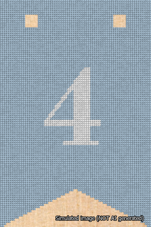 A simulated image of the stitched needlepoint design: Banner 18m Forked 4 White on Light Blue. Not A.I. generated.