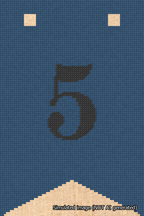 A simulated image of the stitched needlepoint design: Banner 18m Forked 5 Black on Blue. Not A.I. generated.