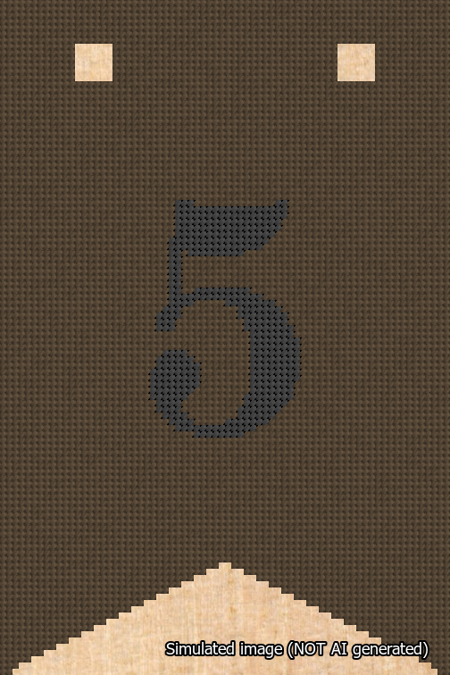 A simulated image of the stitched needlepoint design: Banner 18m Forked 5 Black on Brown. Not A.I. generated.