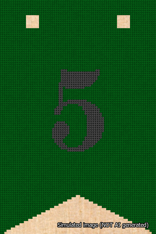A simulated image of the stitched needlepoint design: Banner 18m Forked 5 Black on Green. Not A.I. generated.