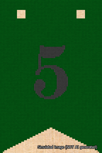 A simulated image of the stitched needlepoint design: Banner 18m Forked 5 Black on Green. Not A.I. generated.