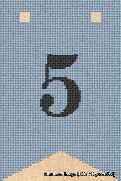 A simulated image of the stitched needlepoint design: Banner 18m Forked 5 Black on Light Blue. Not A.I. generated.