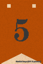 A simulated image of the stitched needlepoint design: Banner 18m Forked 5 Black on Orange. Not A.I. generated.