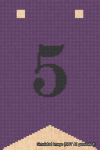 A simulated image of the stitched needlepoint design: Banner 18m Forked 5 Black on Purple. Not A.I. generated.