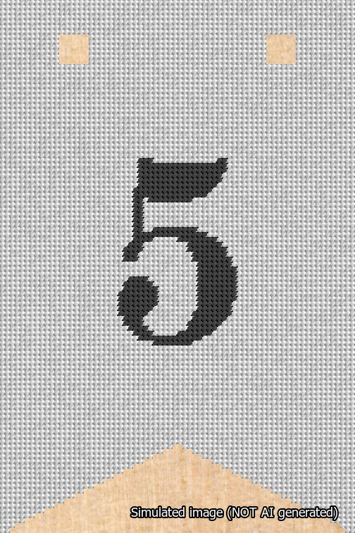 A simulated image of the stitched needlepoint design: Banner 18m Forked 5 Black on White. Not A.I. generated.