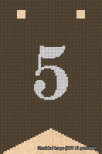A simulated image of the stitched needlepoint design: Banner 18m Forked 5 White on Brown. Not A.I. generated.