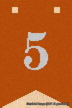 A simulated image of the stitched needlepoint design: Banner 18m Forked 5 White on Orange. Not A.I. generated.