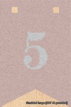 A simulated image of the stitched needlepoint design: Banner 18m Forked 5 White on Pink. Not A.I. generated.