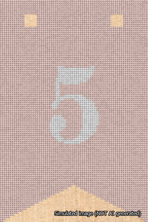 A simulated image of the stitched needlepoint design: Banner 18m Forked 5 White on Pink. Not A.I. generated.
