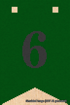 A simulated image of the stitched needlepoint design: Banner 18m Forked 6 Black on Green. Not A.I. generated.