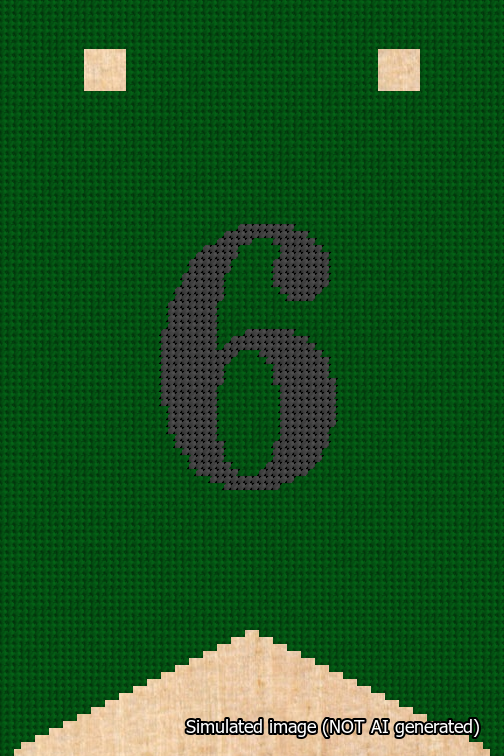 A simulated image of the stitched needlepoint design: Banner 18m Forked 6 Black on Green. Not A.I. generated.