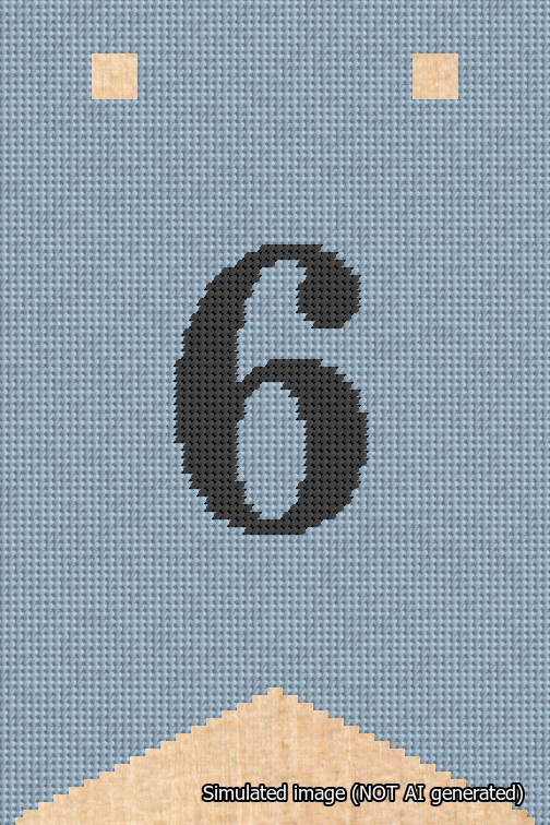 A simulated image of the stitched needlepoint design: Banner 18m Forked 6 Black on Light Blue. Not A.I. generated.