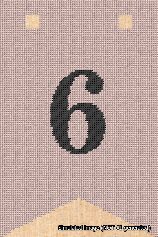 A simulated image of the stitched needlepoint design: Banner 18m Forked 6 Black on Pink. Not A.I. generated.