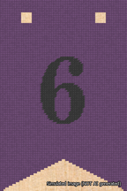 A simulated image of the stitched needlepoint design: Banner 18m Forked 6 Black on Purple. Not A.I. generated.