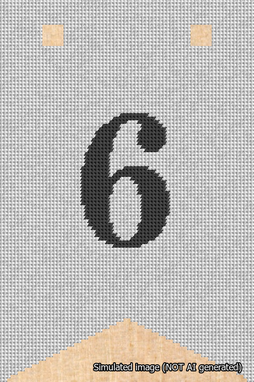 A simulated image of the stitched needlepoint design: Banner 18m Forked 6 Black on White. Not A.I. generated.