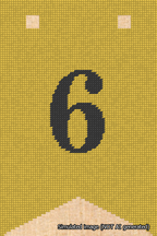 A simulated image of the stitched needlepoint design: Banner 18m Forked 6 Black on Yellow. Not A.I. generated.