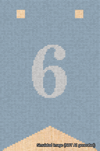 A simulated image of the stitched needlepoint design: Banner 18m Forked 6 White on Light Blue. Not A.I. generated.