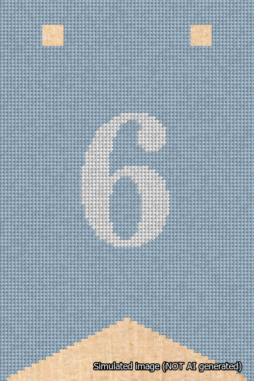 A simulated image of the stitched needlepoint design: Banner 18m Forked 6 White on Light Blue. Not A.I. generated.